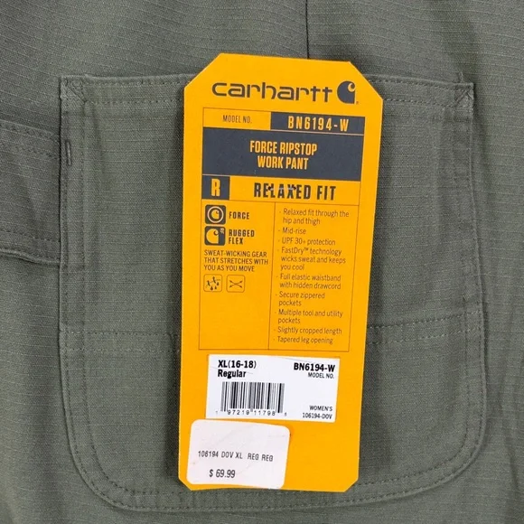 Carhartt Olive Green Women Forve Ripstop Work Pant,Size XL,Cargo with Pockets. - Picture 4 of 17